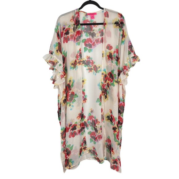 Betsy Johnson OSFM Sheer Boho Floral Coverup